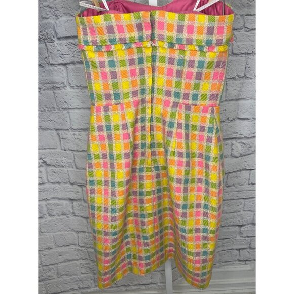 Lilly Pulitzer Boucle Fringe Bibi Strapless Check Plaid Dress Size 4 - Picture 11 of 11